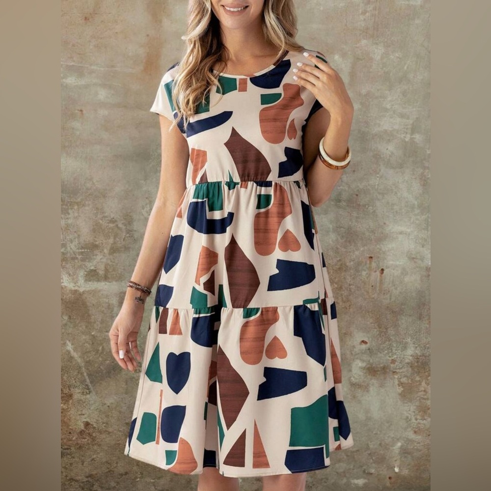 Geometric Print Midi Dress - Multicolor
